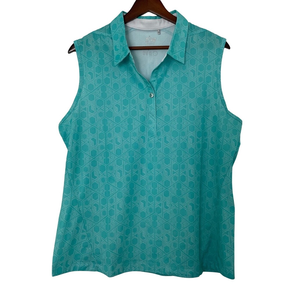 NVO Golf Polo Shirt XL Turquoise Sleeveless Geometric Performance Stretch $55